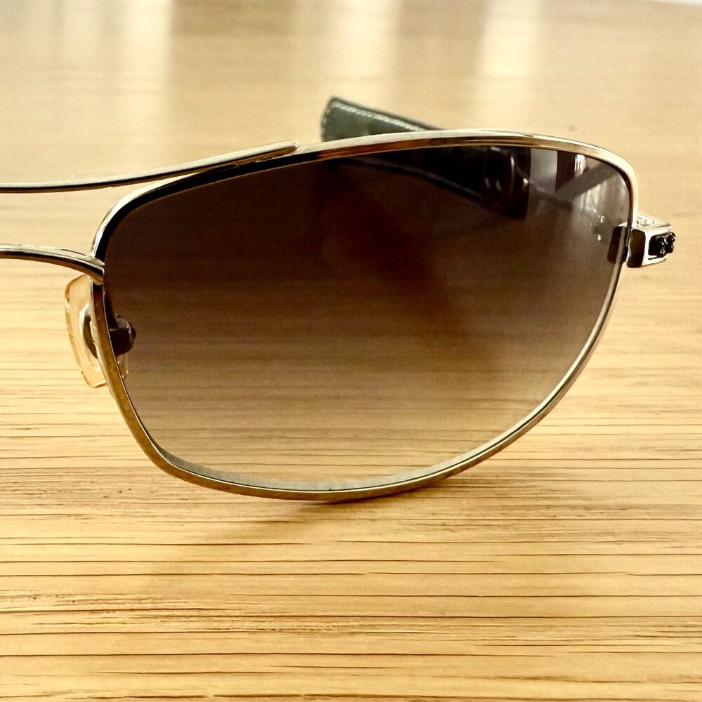 CHROME HEARTS Vintage Black Leather Wide Frame Aviator Sunglasses 100% Authentic - Picture 8 of 10